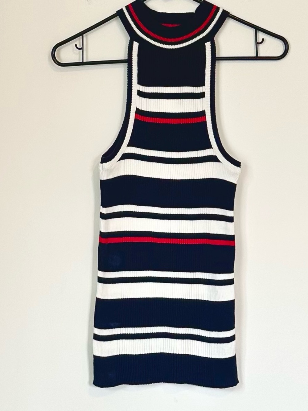 NWT Anthropologie Maeve Navy White and Red Striped Halter Ribbed Tank - Medium - Picture 2 of 9